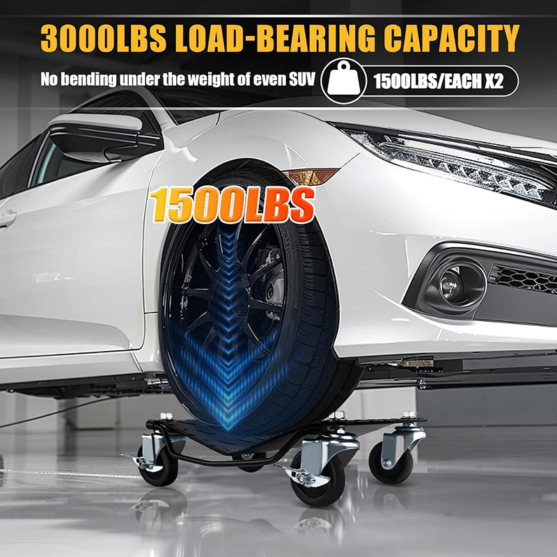 3000 lbs Moving Vehicle Dolly Heavy-Duty Car Wheel Dollies Set of 2 Piece Car Tire Stakes for Moving, Car Repair