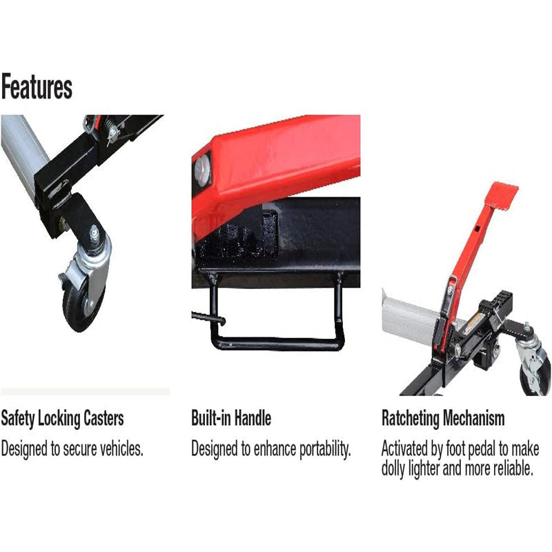 1 Piece Wheel Dolly with Ratcheting Foot Pedal Heavy Duty Vehicle Positioning for Car Truck RV Trailer 1500 LBS