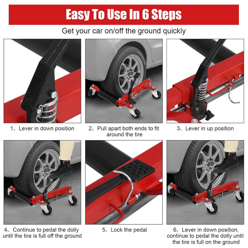 2 PCS Wheel Dolly 1500lbs Heavy Duty Car Wheel Dolly Ratchet Type Tire Skate Tire Jack for Car Truck RV Trailer