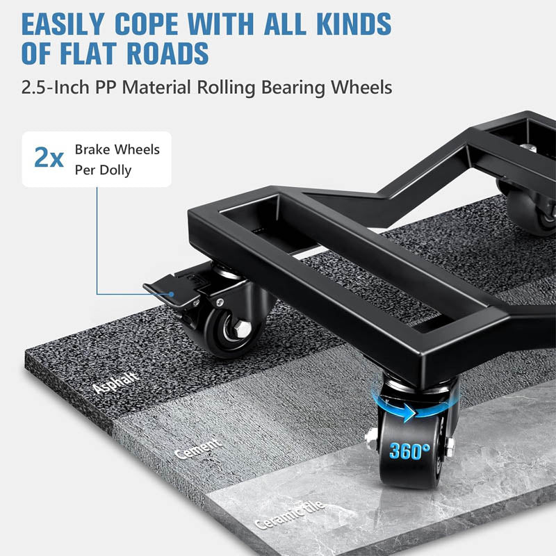 Wheel Dolly 6000 lbs/2722 kg Car Moving Dolly Set of 4 Double V-Shaped Design with 2 Brake Wheels + 2 Swivel Wheels