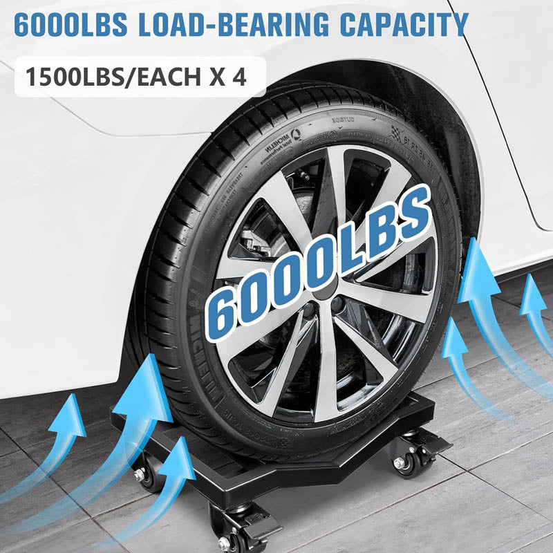 Wheel Dolly 6000 lbs/2722 kg Car Moving Dolly Set of 4 Double V-Shaped Design with 2 Brake Wheels + 2 Swivel Wheels