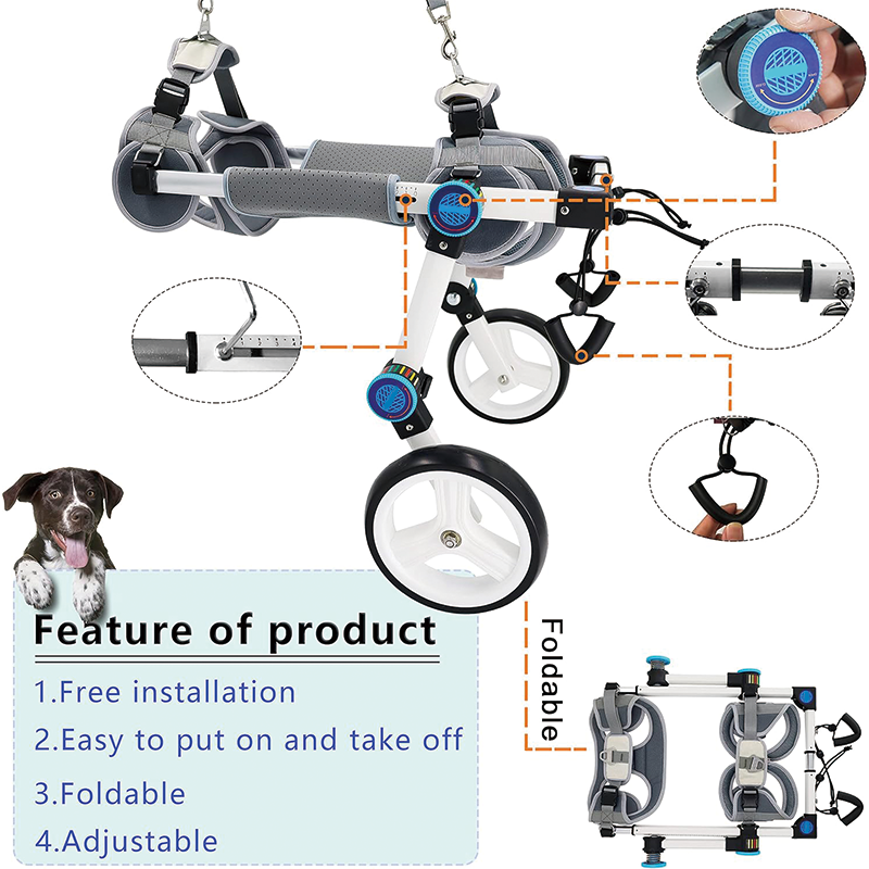 Adjustable Dog Cart/Wheelchair,Assisting in Healing,Fordable Dog Wheelchair for Back Legs,for Injured, Disabled, Paralysis, Hind Limb Weak Pet(M White)