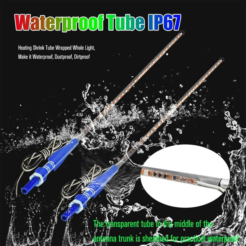 2pcs 3 FT Whip Light with Spring Base 270° Auto Strobe LED Antenna Light Waterproof for UTVs, ATVs, Motorcycles