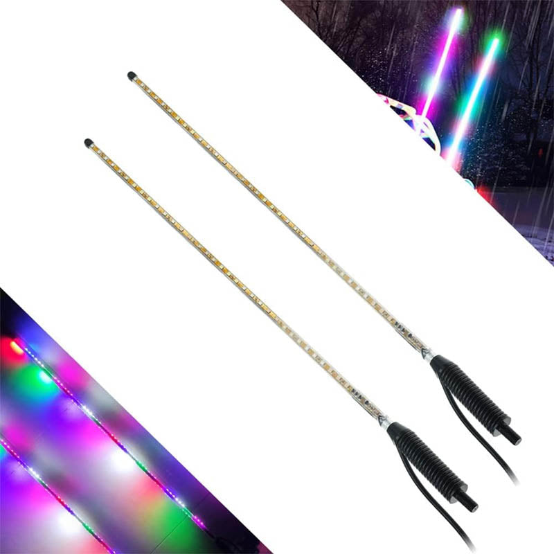2pcs 2.4FT LED Whip Lights 270° Auto Strobe with Spring Base Waterproof Antenna Whips Lights