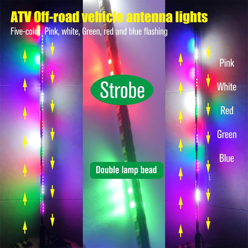 2pcs 2.4FT LED Whip Lights 270° Auto Strobe with Spring Base Waterproof Antenna Whips Lights