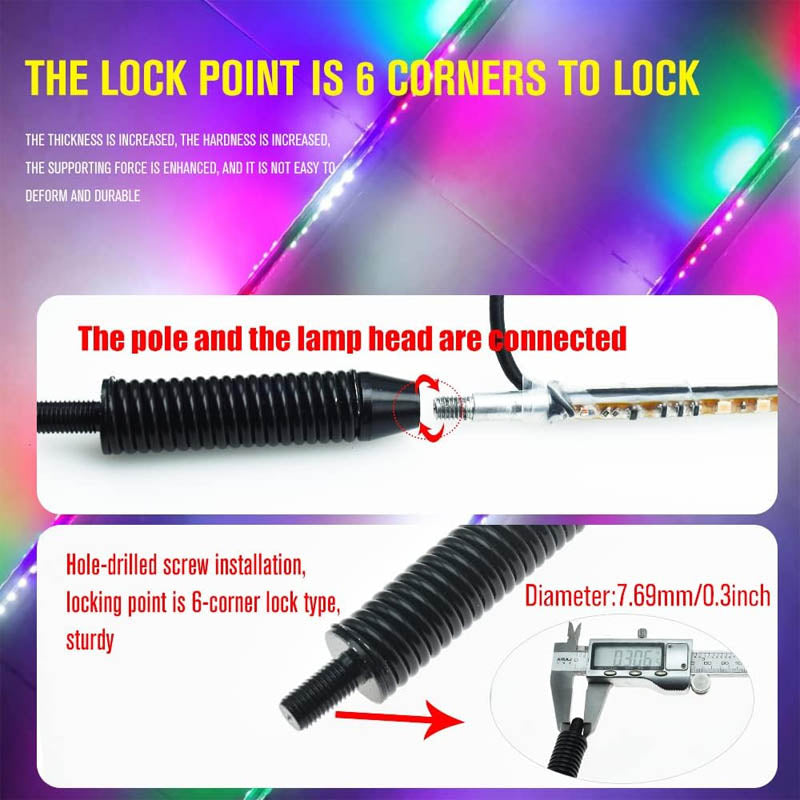 2pcs 2.4FT LED Whip Lights 270° Auto Strobe with Spring Base Waterproof Antenna Whips Lights