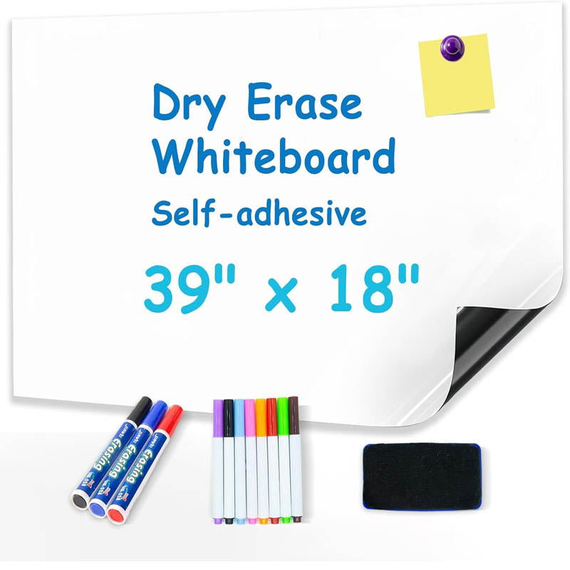 Whiteboard Sticker 39" x 18” Adhesive Magnetic Dry Erase White Board Sticker for Wall Easy to Write and Clean