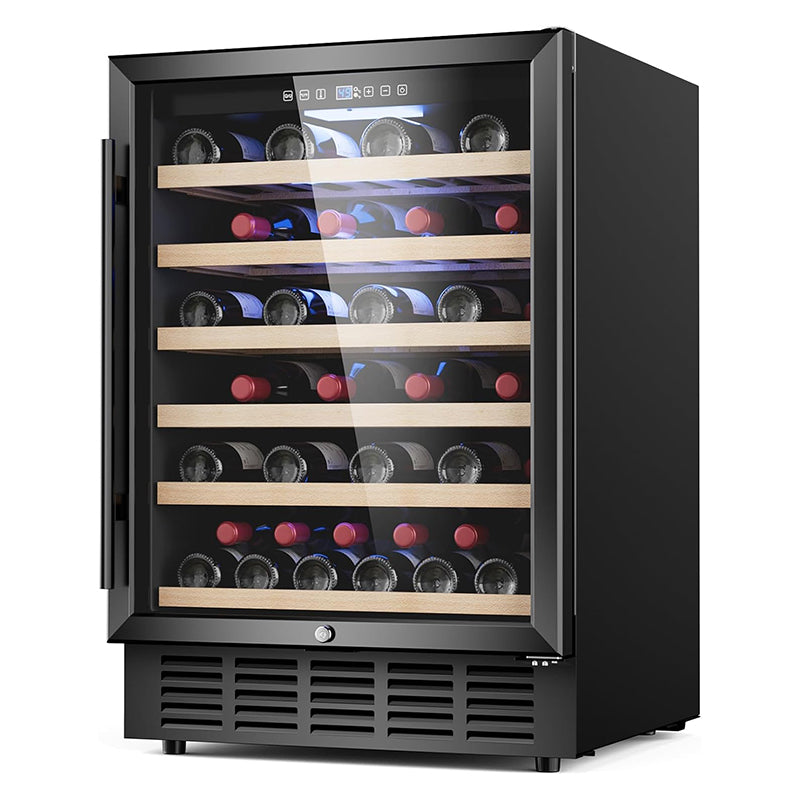 24 Inch Wine Cooler 51 Bottle Wine Refrigerator with Removable Shelves & Blue Interior Light