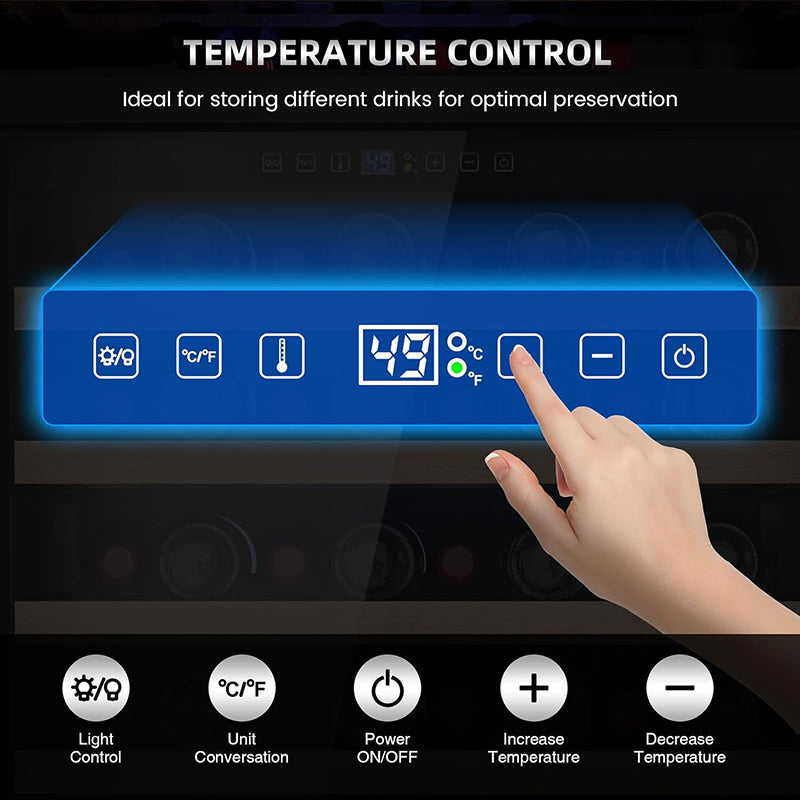 24 Inch Wine Cooler 51 Bottle Wine Refrigerator with Removable Shelves & Blue Interior Light