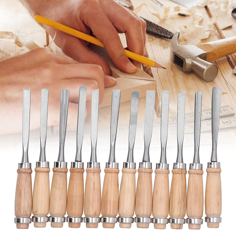 12Pcs Wood Turning Tools, HSS Blade Woodworking Lathe Chisel Set, for Modeling, Carving, Cutting,Woodworking Carving Gouge Accessories