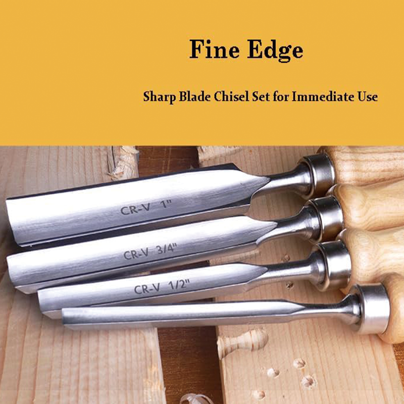 Wood Lathe Chisel Set, 4 Pieces Wood Chisel Set, Professional Wood Chisel Tool Carpenter Gouge