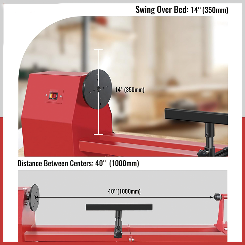 Wood Lathe, 14 in x 40 in,370W Power Wood Turning Lathe Machine,4 Speed 810/1180/1700/3400RPM,with 5 Chisels for Woodworking,for Woodworking