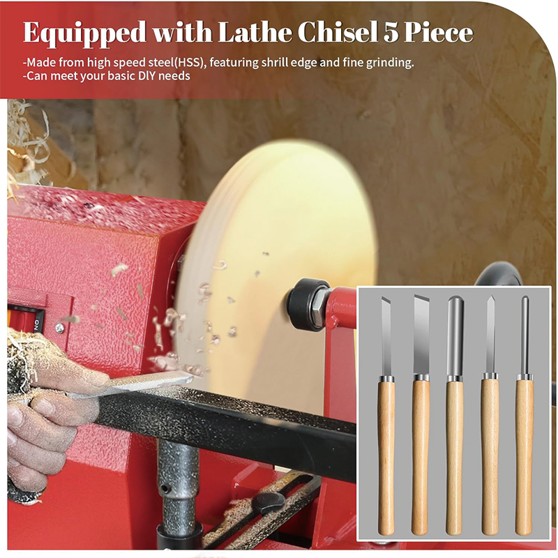 Wood Lathe, 14 in x 40 in,370W Power Wood Turning Lathe Machine,4 Speed 810/1180/1700/3400RPM,with 5 Chisels for Woodworking,for Woodworking