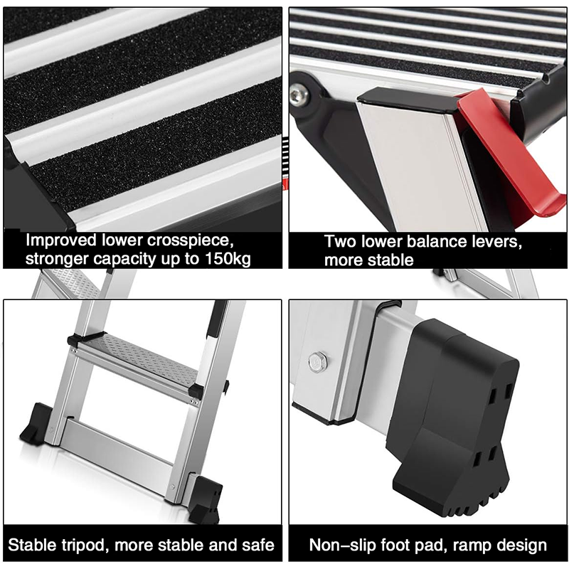 Aluminium Work Platform, Folding Workbench With Anti-Slip Mat, Workbench Load Capacity 150 Kg, Ladder With Safety Lock, Suitable For Home, Office, Workshop And Garage