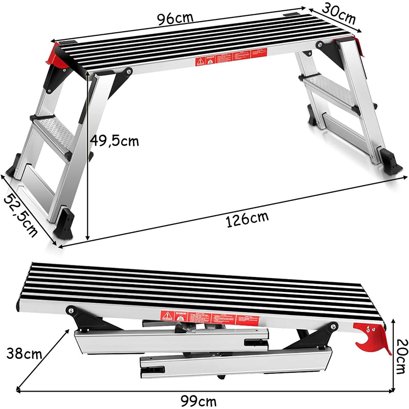 Aluminium Work Platform, Folding Workbench With Anti-Slip Mat, Workbench Load Capacity 150 Kg, Ladder With Safety Lock, Suitable For Home, Office, Workshop And Garage