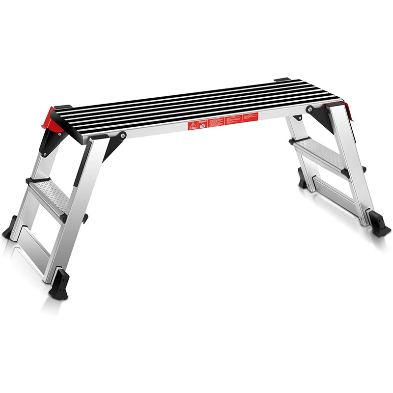 Aluminium Work Platform, Folding Workbench With Anti-Slip Mat, Workbench Load Capacity 150 Kg, Ladder With Safety Lock, Suitable For Home, Office, Workshop And Garage