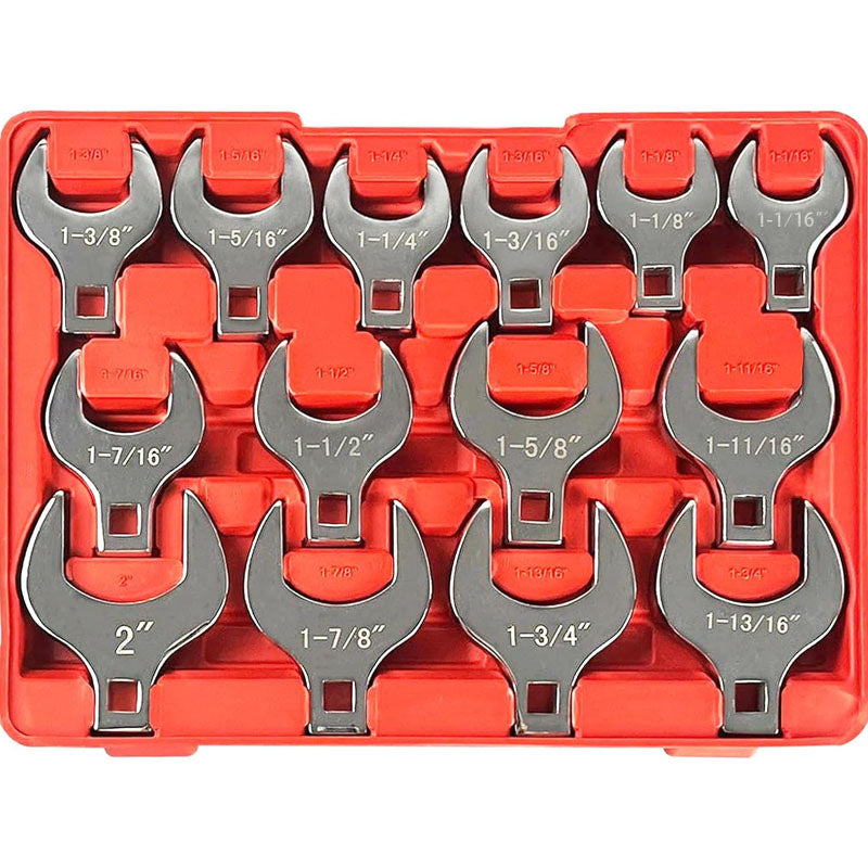 14-Piece 1/2” Drive Jumbo Crowfoot Wrench Set for Mechanical Maintenance or Repairs