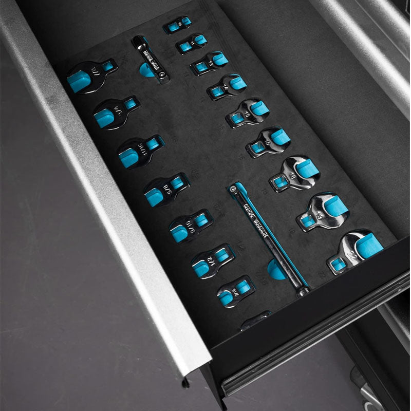 3/8" Drive Crowfoot Wrench Set with 2 Extension Bars with EVA Foam Tool Organizer SAE & Metric