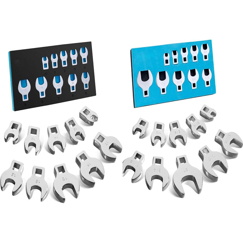 20-Piece 3/8" Drive Crowfoot Wrench Set Open End Wrench Set with EVA Foam Tool Organizer