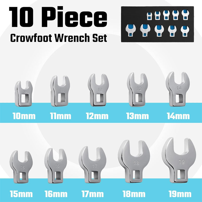20-Piece 3/8" Drive Crowfoot Wrench Set Open End Wrench Set with EVA Foam Tool Organizer