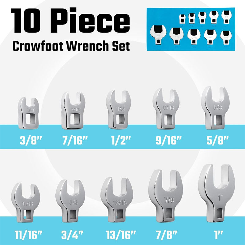 20-Piece 3/8" Drive Crowfoot Wrench Set Open End Wrench Set with EVA Foam Tool Organizer