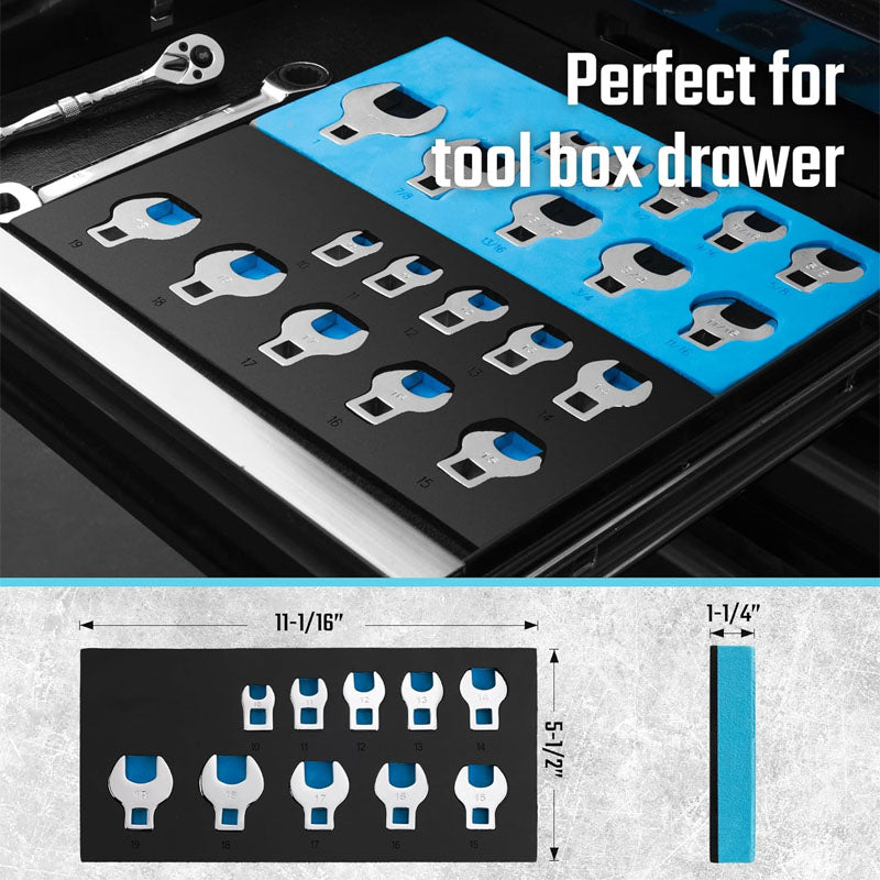 20-Piece 3/8" Drive Crowfoot Wrench Set Open End Wrench Set with EVA Foam Tool Organizer