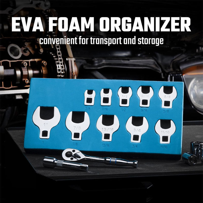 20-Piece 3/8" Drive Crowfoot Wrench Set Open End Wrench Set with EVA Foam Tool Organizer