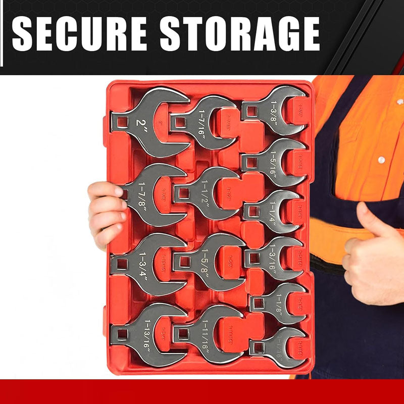 14-Piece 1/2” Drive Jumbo Crowfoot Wrench Set for Mechanical Maintenance or Repairs