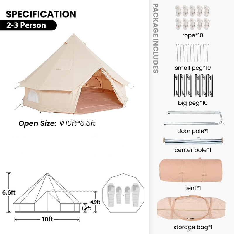 Canvas tent yurt tent with stove plug zipper removable floor suitable for luxury camping truck car camping