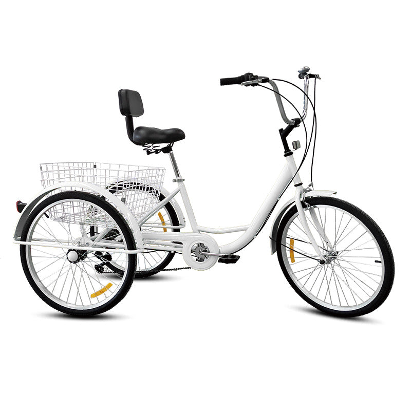 Adult Tricycles Bike, 7 Speed Adult Trikes, 24 Inch Three-Wheeled Bicycles, Carbon Steel Cruiser Bike with Basket and Adjustable Seat, Picnic Shopping Tricycles for Seniors, Women, Men