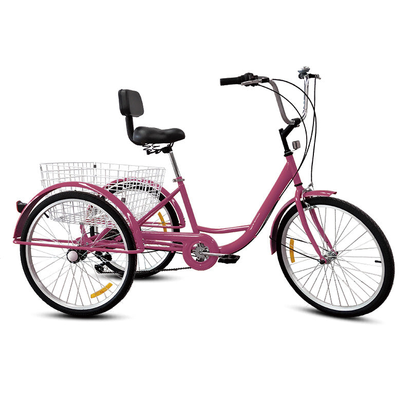 Adult Tricycles Bike, 7 Speed Adult Trikes, 24 Inch Three-Wheeled Bicycles, Carbon Steel Cruiser Bike with Basket and Adjustable Seat, Picnic Shopping Tricycles for Seniors, Women, Men