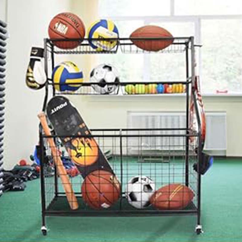 Rolling Ball Storage Cart on Wheels,Steel Sports Equipment Organizer,Ball Storage Garage, Garage Organizer, Black, Steel