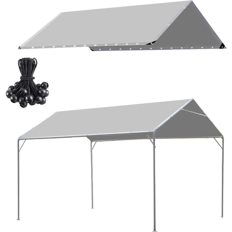 10 x 20 ft Heavy Duty Carport Replacement Cover with 44 Ball Bungees Cords Car Garage Top Tent