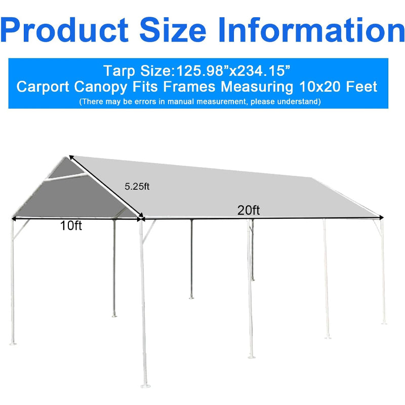 10 x 20 ft Heavy Duty Carport Replacement Cover with 44 Ball Bungees Cords Car Garage Top Tent