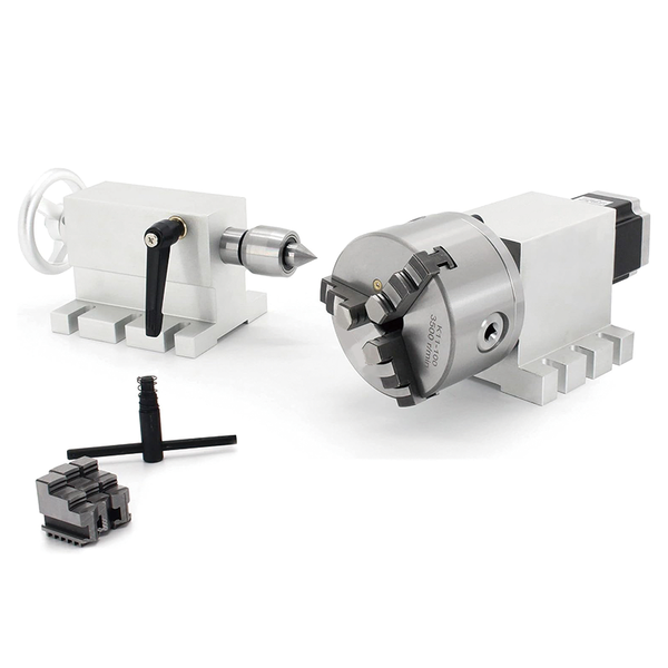3-Jaw K11 100mm CNC 4th Axis Gapless Harmonic Reducer 50:1/100:1 &65mm Tailstock