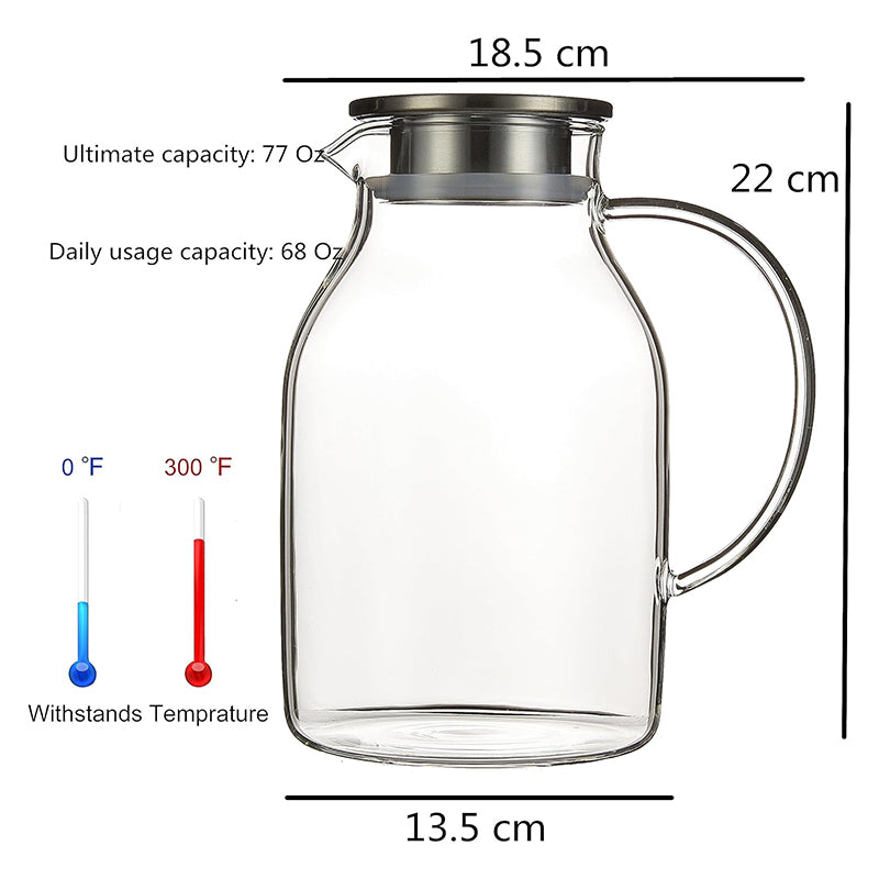 2L Glass Pitcher with Lid Heat Resistant Clear Water Jug for Hot/Cold – My  Store